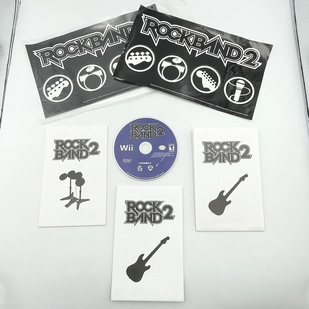 Rock Band 2 Wii Game Disc + Manuals & Stickers Lot Tested Working